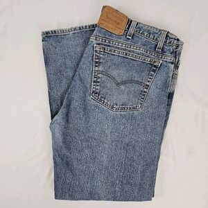 Levis 505 Jeans Mens 42x30 Blue Denim Distressed Straight Leg EUC